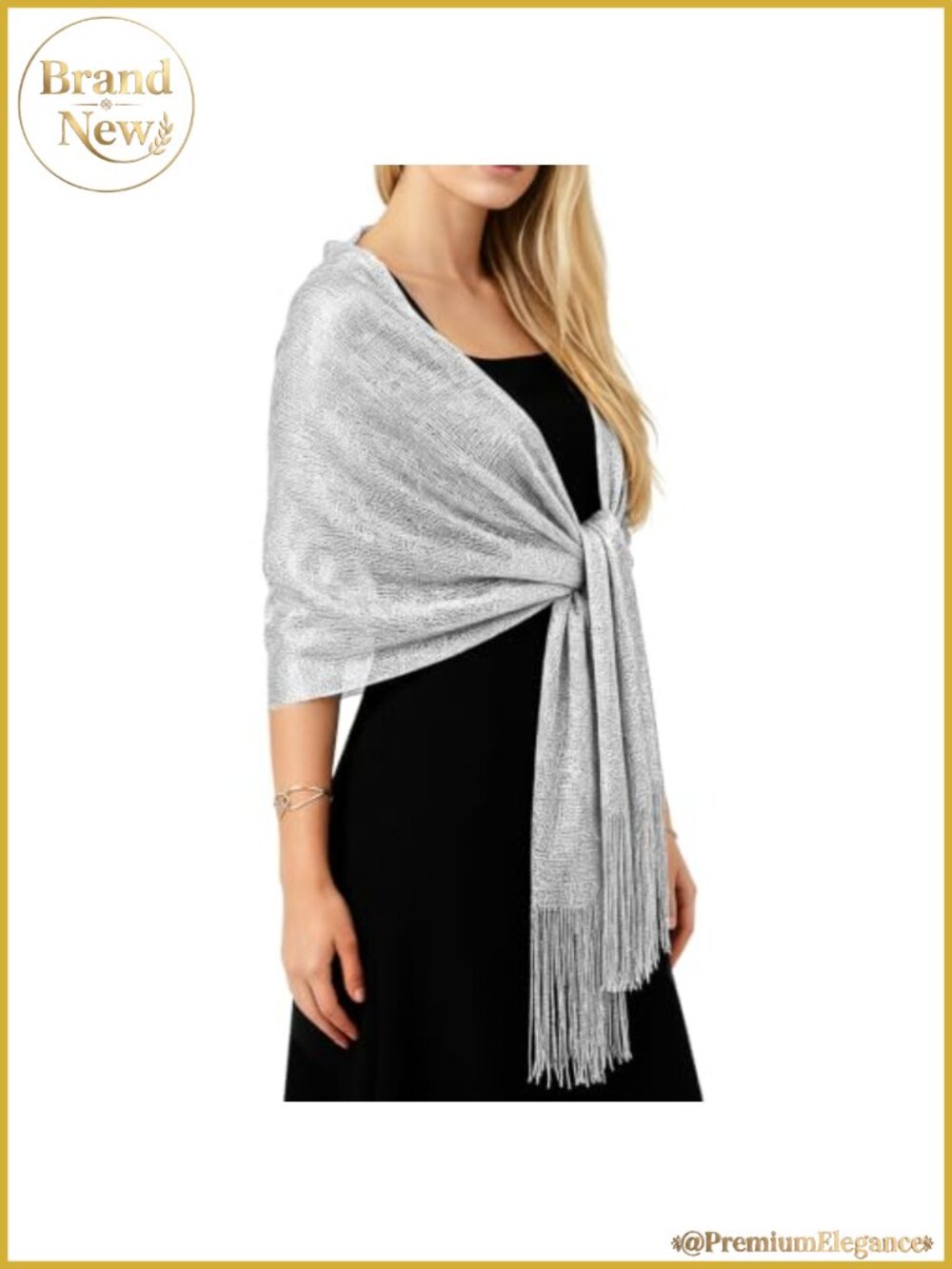 Metallic Sparkling Shawl Wrap Evening Wedding Tassel Scarf